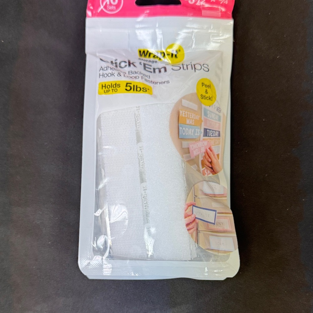 Wrap it Storage White Adhesive Backed Hook and Loop Fasteners holds up to 5 lbs
